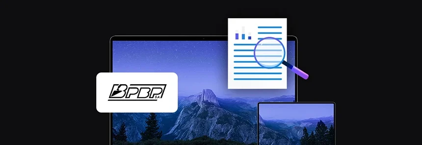 banner with BPBP logo, two mobile devices laptop and tablet, document icon with magnifying glass