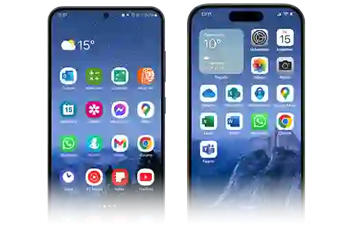 two phones side by side, view of screens with application icons