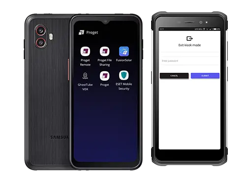 two smartphones and a rugged device in Kiosk mode