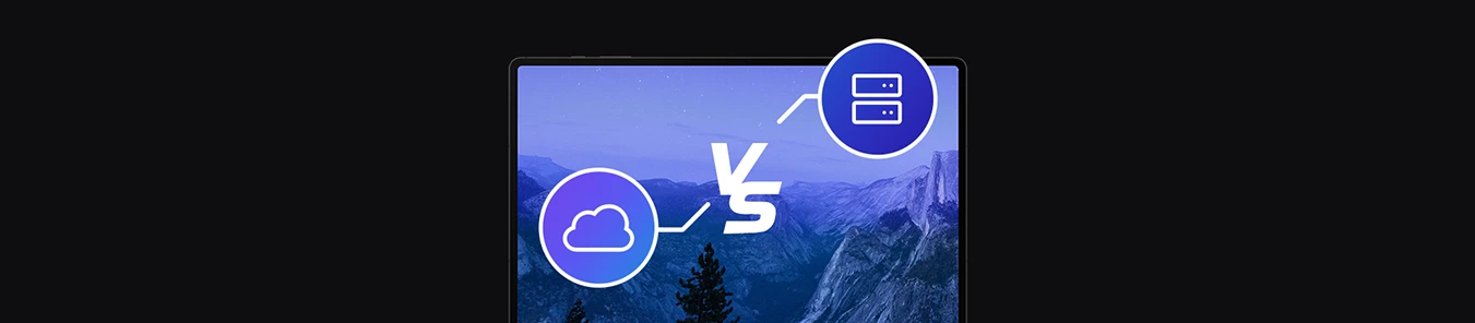 banner with laptop and icons of on-premise and cloud versions of Proget