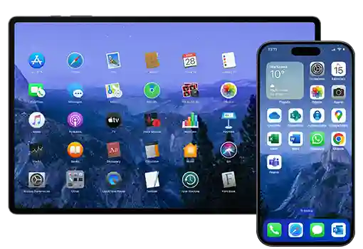 tablet and phone, home screen view with application icons