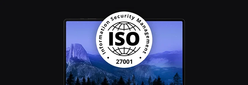 banner with laptop and ISO 27001 logo