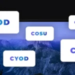 banner with laptop screen and tiles, BYOD CYOD COSU COBO COPE mobility management policies