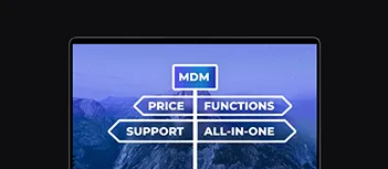 banner with laptop and graphics, Proget MDM signpost, price, features, support, All-in-One