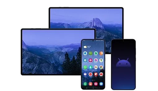 four mobile devices, two tablets and two Android smartphones