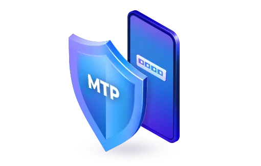 shield icon with the word 'MTP' and password-protected phone