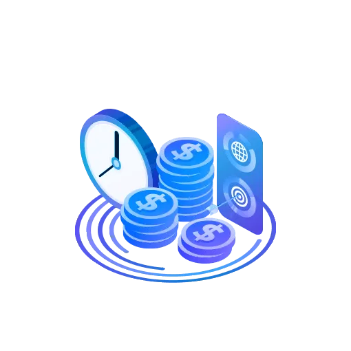time and cost optimization, clock, coin story, goal icon, globe icon