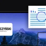 banner with Kawczyński Logistics logo, two mobile devices laptop and tablet, document icon with magnifying glass