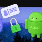 banner with a laptop, specialized mobile devices with AOSP, shield with MDM inscription