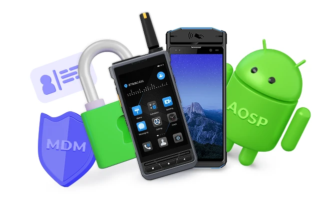 mobile devices with AOSP, shield with MDM inscription